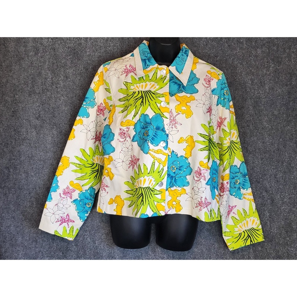 Catherine Stewart Floral Sequin Jacket Women's Button Down Colorful Women XL‎